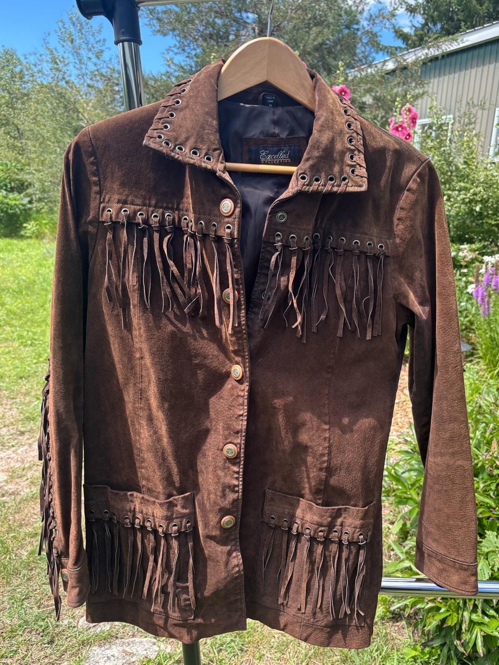Fringed Brown Leather Jacket by Excelled Collection